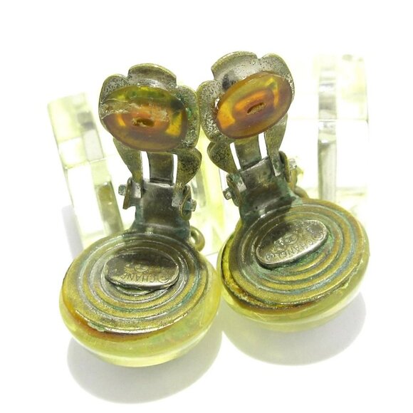 Auth CHANEL No. 5 - Clear Gold Plastic Hardware Clip On Earrings - Picture 3 of 12